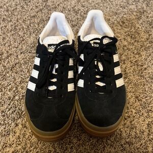 adidas Black and White Suede Sneakers with Gum Sole